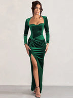 שמלת קטיפה מקסי שרוולים ארוכים