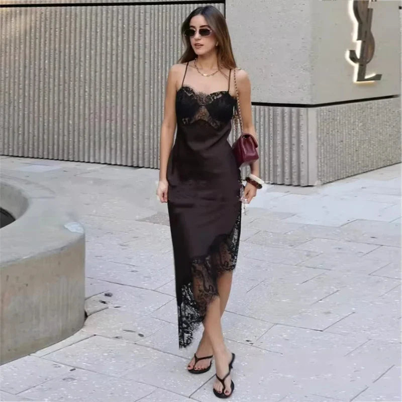 שמלת סאטן מידי אלכסונית