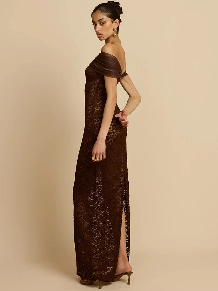 שמלת ערב מקסי עם תחרה