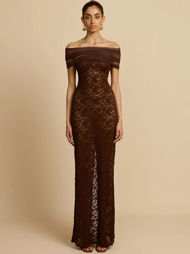 שמלת ערב מקסי עם תחרה